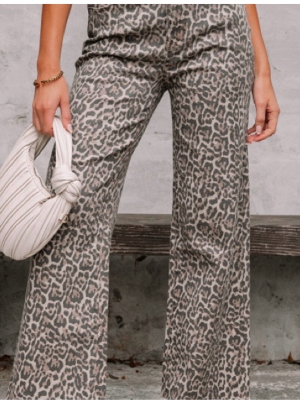Leopard Print Wide Leg Jeans in Taupe